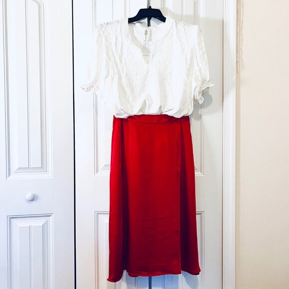 Draper James Elastic Back Satin Midi Skirt in Red (L) New with Tags - Picture 9 of 14
